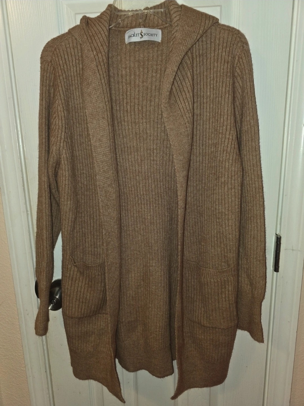 Society Ribbed Open-Front Hooded Cardigan - Camel